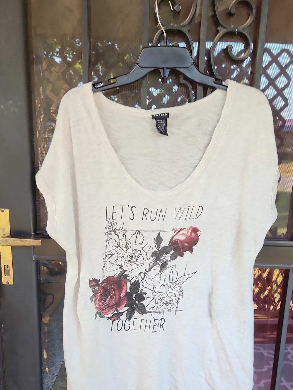 torrid White Scoop Neck Tee with Floral "Let's Run Wild Together" Graphic